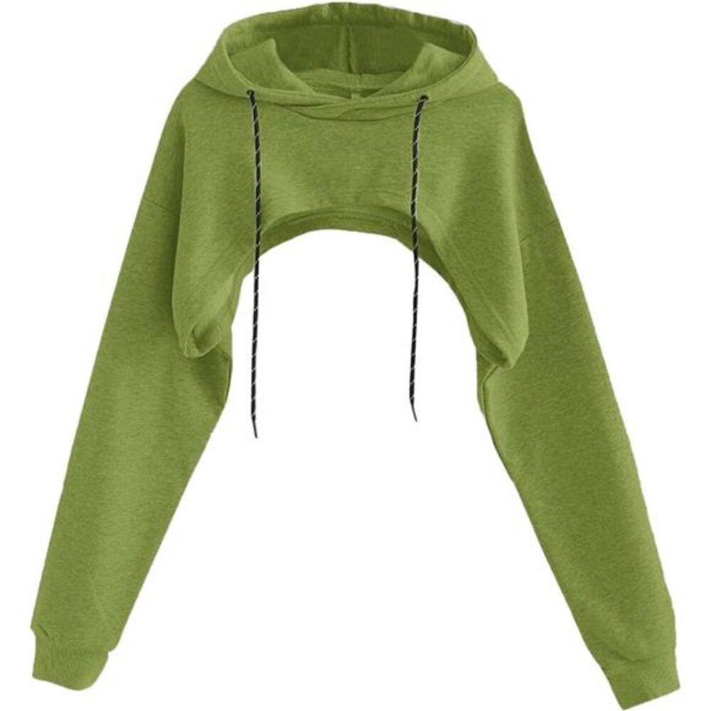 Cropped Hoodie Pullover Long Sleeve Drawstring For Women